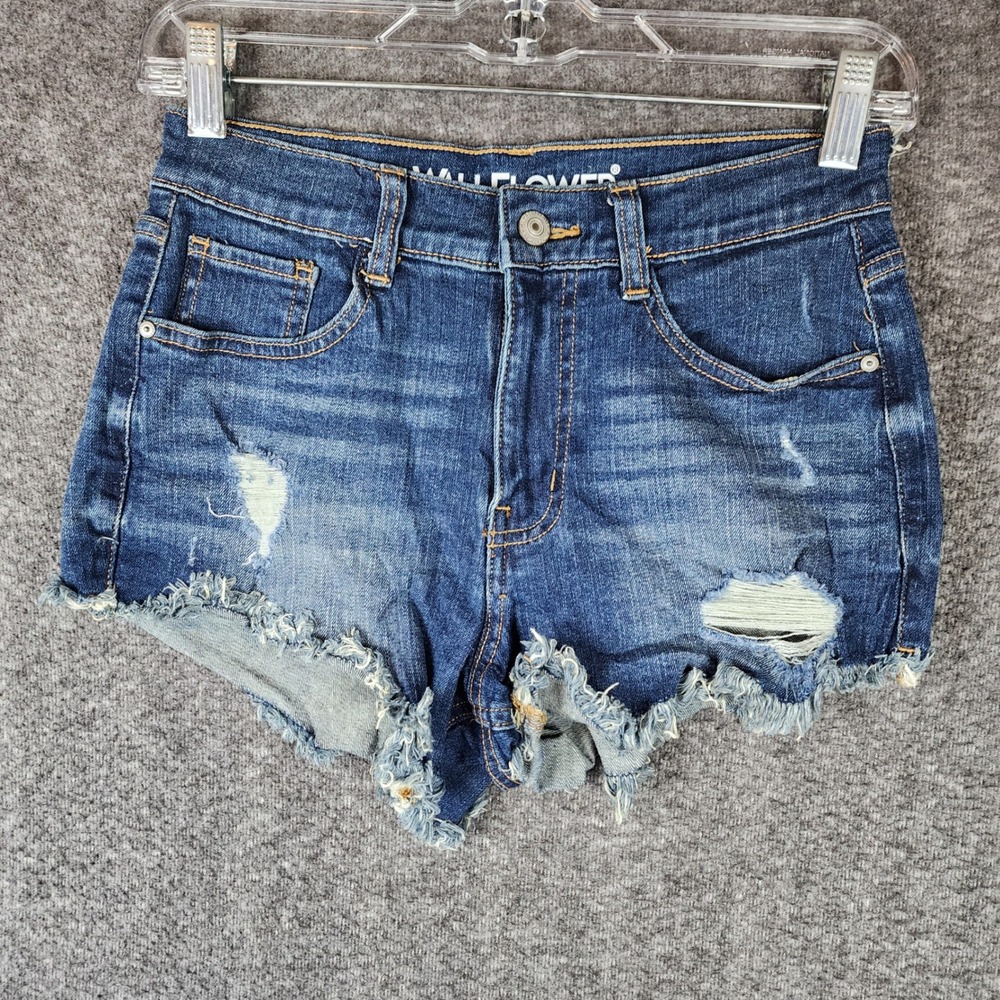 Wallflower Shorts Womens 3 Fearless Curvy High Rise Blue Distressed EUC